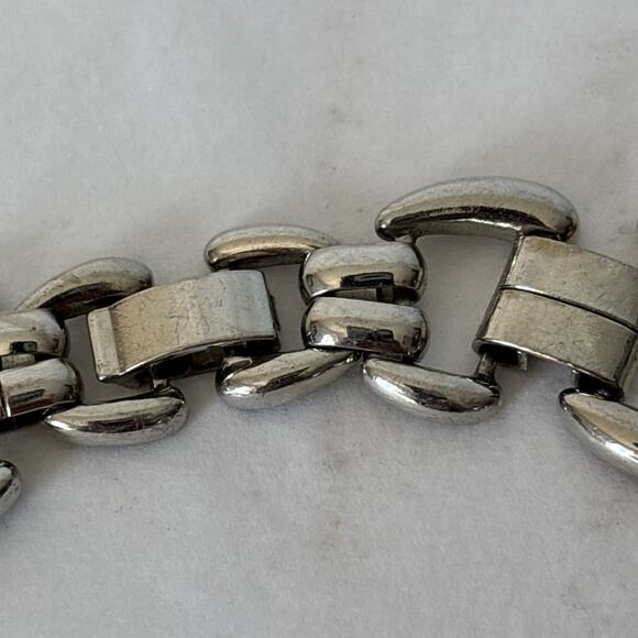 Modernist Statement Collar Necklace Silver Tone Bold Chunky 18" Chain Link - Picture 4 of 12